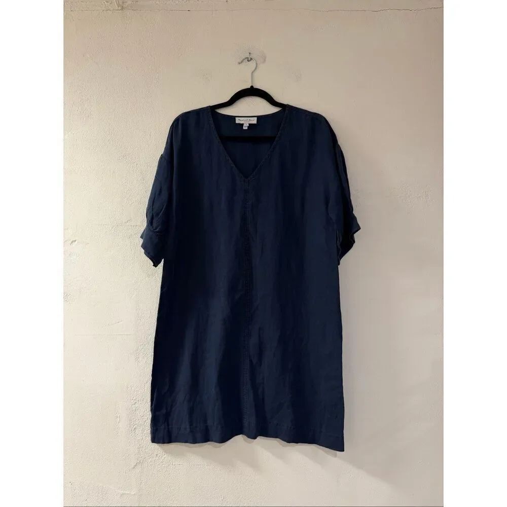 Michael Stars Linen Mini Shirt Dress in Navy Blue Medium